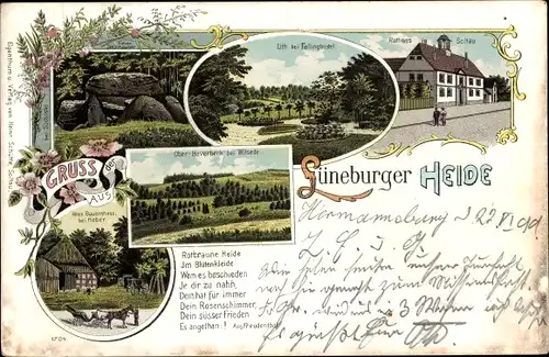 Litho Soltau in der Lüneburger Heide, Rathaus, Sieben Steinhäuser, Lith b. Fallingbostel, Gedicht