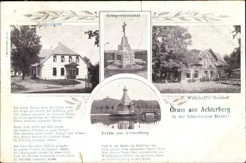 Gedicht Ak Achterberg Obereinzingen Osterheide, Herrenhaus, Kriegerdenkmal, P. Wehrhoffs Gasthof