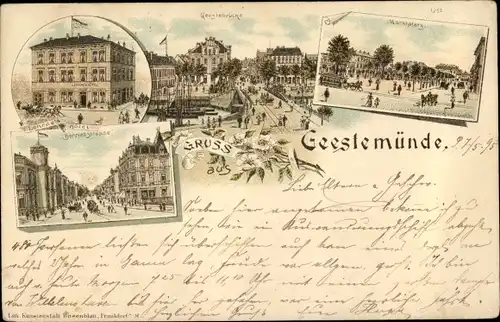 Vorläufer Litho Geestemünde Bremerhaven, Marktplatz, Hotel, Geestebrücke, 1895