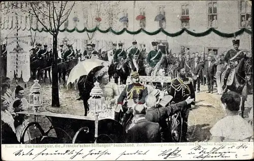 Ak Halle an der Saale, Kaiser Wilhelm II., Kaiserin Auguste Viktoria, Francke'schen Stiftungen, 1903