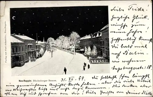 Ak Neuruppin in Brandenburg, Rheinsberger Straße im Winter