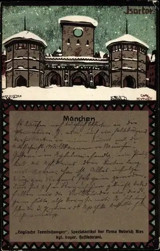 Künstler Ak Kunst, Carl, München Bayern, Isartor im Winter