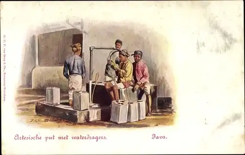 Künstler Ak Java Indonesien, Wasserträger am Brunnen