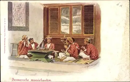 Künstler Ak Java Indonesien, Musiker mit Instrumenten