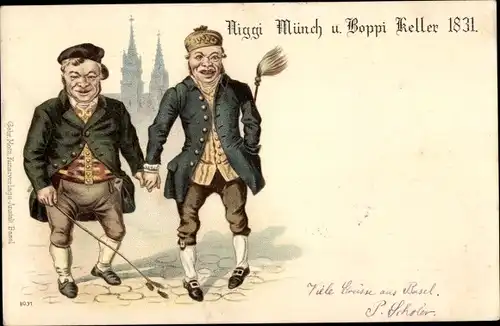 Litho Bâle Basel Stadt Schweiz, Niggi Münch und Boppi Keller 1831