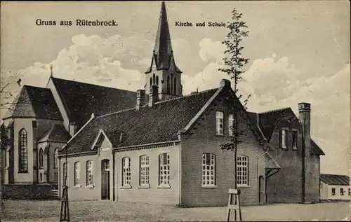 Ak Rütenbrock Haren an der Ems, Kirche u. Schule, Gesamtansicht