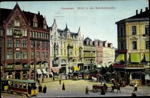 Ak Hannover in Niedersachsen, Bahnhofstraße, Straßenbahn Linie 8, Cafe Wien