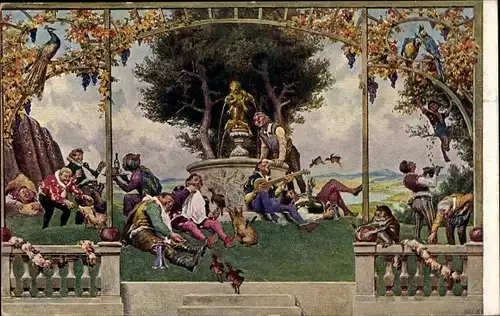 Künstler Ak Schlaraffenland, Märchen, Gebrüder Grimm