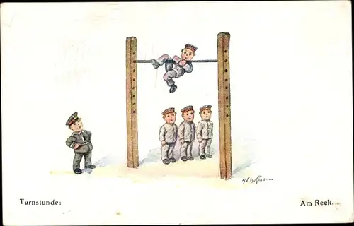 Künstler Ak Hoffmann, Ad., Turnstunde, Soldaten am Reck