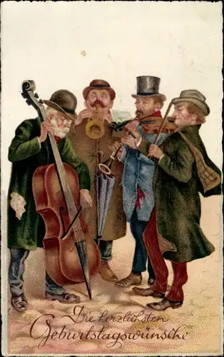 Ak Glückwunsch Geburtstag, Musizierende Männer, Gratulanten, Musikinstrumente