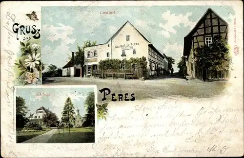 Litho Peres Neukieritzsch in Sachsen, Gasthof, Schloss