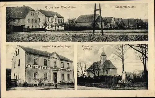 Ak Stockheim Bad Lausick in Sachsen, Totalansicht, Gasthof, Kirche, Denkmal