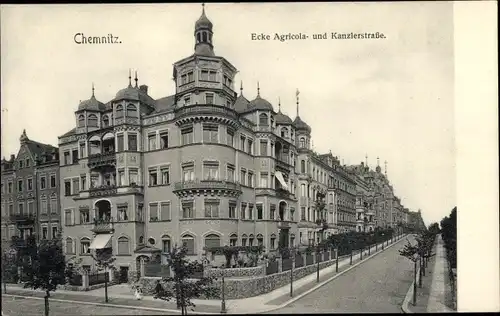 Ak Chemnitz Sachsen, Ecke Agricola und Kanzlerstraße, Eckhaus