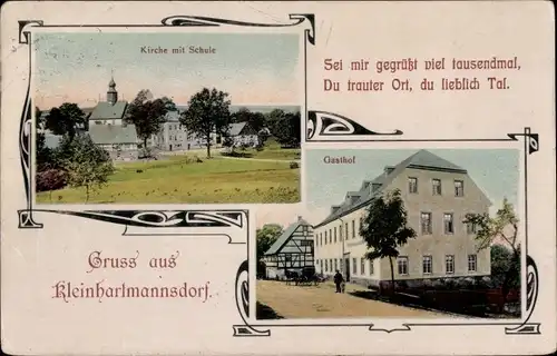 Ak Kleinhartmannsdorf Eppendorf in Sachsen, Kirche, Schule, Gasthof