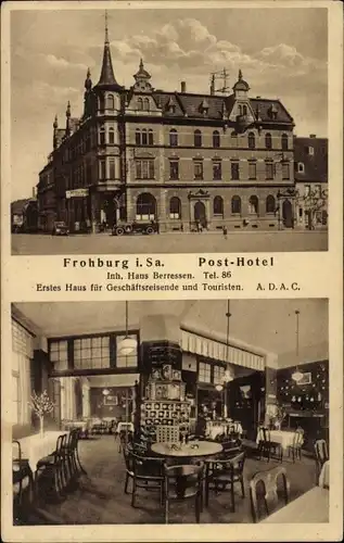 Ak Frohburg in Sachsen, Post-Hotel, Innenansicht