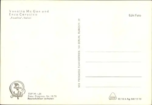 Ak Schauspieler Vonetta Mc Gee und Enzo Cerusico, Faustina