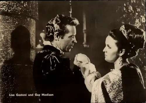 Ak Schauspieler Lisa Gastoni und Guy Madison, Der Rächer mit der Maske