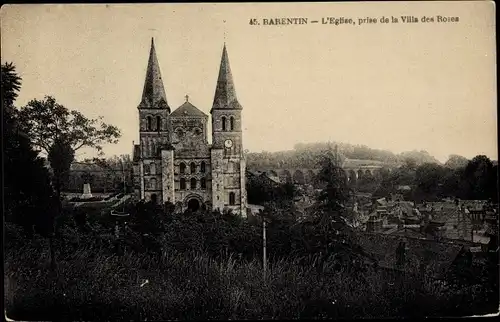 Ak Barentin Seine-Maritime, Die Kirche, aufgenommen aus der Stadt der Rosen