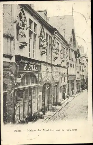 Ak Reims-Marne, Rue du Tambour, Haus der Musiker