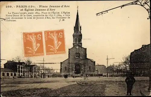 Ak Paris 13., Place Jeanne de Arc und Kirche