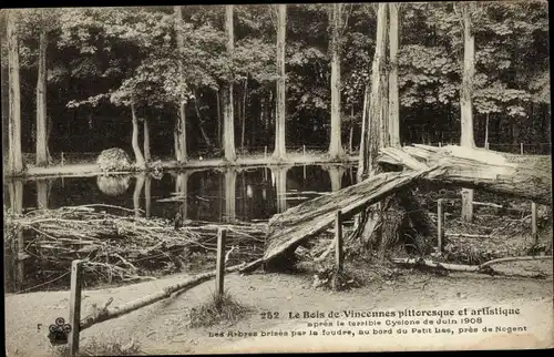 Ak Paris XII Bois de Vincennes, nach dem schrecklichen Zyklon vom Juni 1908