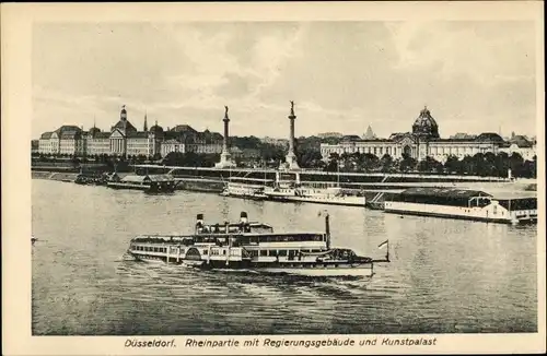 Ak Düsseldorf am Rhein, Regierungsgebäude, Kunstpalast, Schiffe