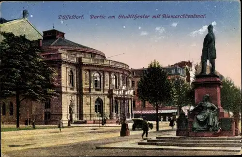 Ak Düsseldorf am Rhein, Stadttheater, Bismarckdenkmal