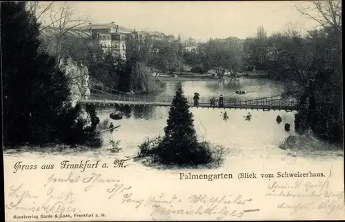 Ak Frankfurt am Main, Palmengarten, Blick vom Schweizerhaus, Brücke