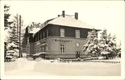 Ak Geising Altenberg im Erzgebirge, HO-Hotel Geisinghof, Winter