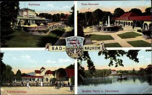 Ak Bad Nauheim in Hessen, Kurhaus, Trinkkuranlage, Großer Teich, Teichhaus