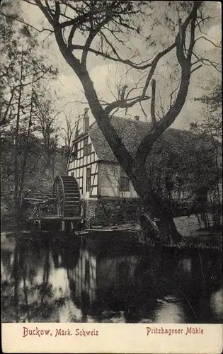 Ak Buckow in der Märkischen Schweiz, Blick auf die Pritzhagener Mühle, Wassermühle