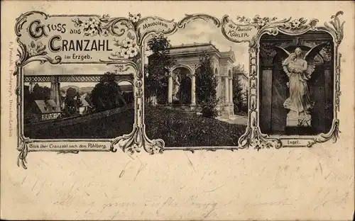 Ak Cranzahl Sehmatal im Erzgebirge, Brücke, Pöhlberg, Mausoleum der Familie Köhler