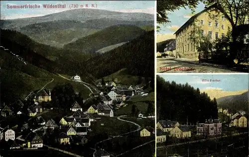 Ak Wildenthal Eibenstock im Erzgebirge, Hotel Drechsler, Blick auf den Ort