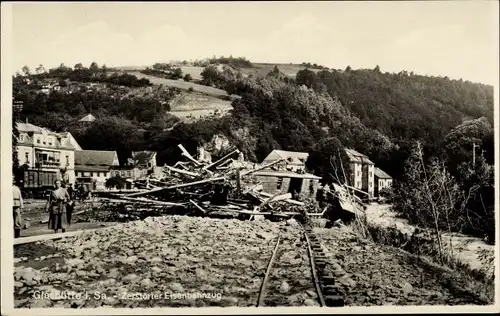 Ak Glashütte in Sachsen, Müglitztal, Unwetterkatastrophe 8 Juli 1927, zerstörter Zug