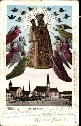 Golden Windows Leuchtfenster Ak Altötting in Oberbayern, Gnadenmutter
