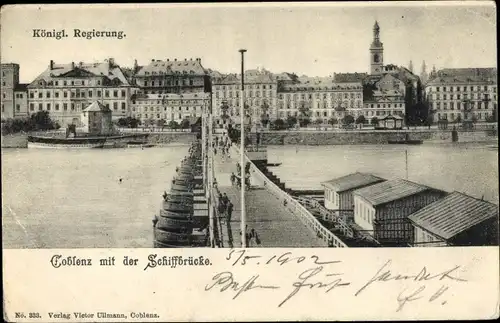 Ak Koblenz am Rhein, Schiffbrücke, Königliche Regierung