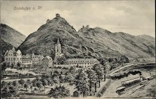 Ak Bornhofen am Rhein, Dampfer, Panorama