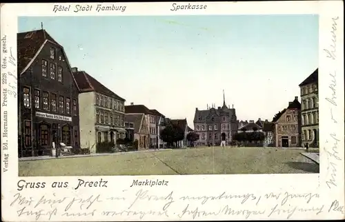 Ak Preetz in Holstein, Marktplatz, Sparkasse, Hotel Stadt Hamburg