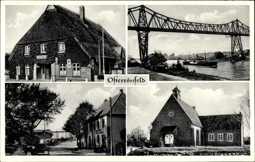 Ak Osterrönfeld Schleswig Holstein, Gasthof zur Post, Kirche, Brücke