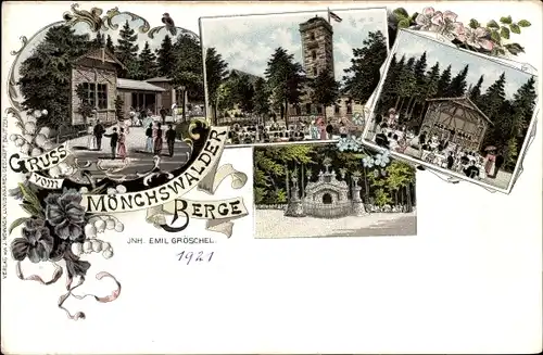 Litho Wilthen im Kreis Bautzen Sachsen, Mönchswalder Berg, Aussichtsturm, Gasthaus