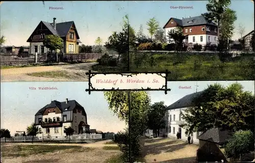 Ak Walddorf Trünzig Langenbernsdorf bei Werdau, Försterei, Villa Waldfrieden, Gasthof