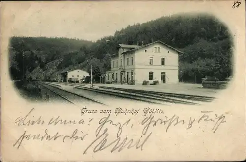 Ak Zöblitz Marienberg im Erzgebirge, Bahnhof, Bahnschienen, Gleis