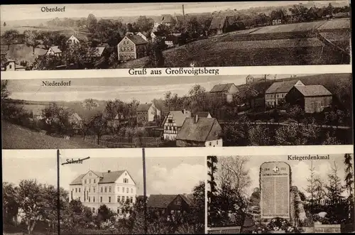 Ak Großvoigtsberg Großschirma in Sachsen, Kriegerdenkmal, Schule, Oberdorf, Niederdorf