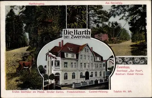 Ak Zwenkau in Sachsen, Gasthaus zur Post, Harth, Rennsteig