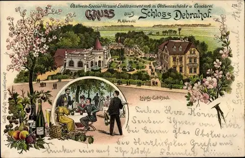 Litho Eutritzsch Leipzig Sachsen, Etablissement Schloss Debrahof, Obstweinschänke, Inh. M. Albrecht