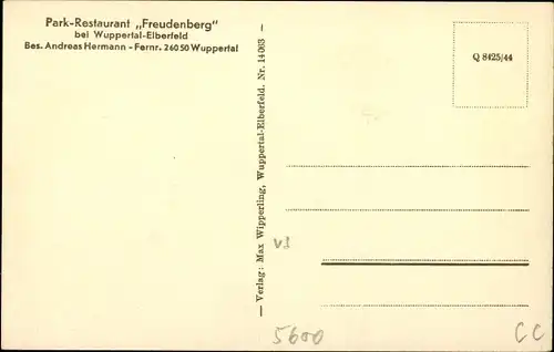 Ak Elberfeld Wuppertal, Park Restaurant Freudenberg, Inh. Andreas Hermann