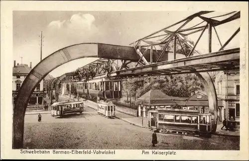 Ak Barmen Wuppertal, Partie am Kaiserplatz, Schwebebahn, Straßenbahnen