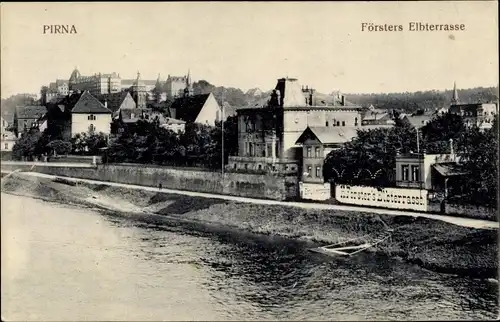 Ak Pirna in Sachsen, Blick auf Försters Elbterrasse, Flusspartie