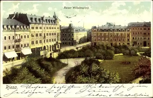 Ak Riesa Sachsen, Kaiser Wilhelmsplatz, Park, Weg