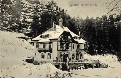 Ak Bad Schandau in Sachsen, Schrammsteinbaude, Winteransicht, Zahnsgrund